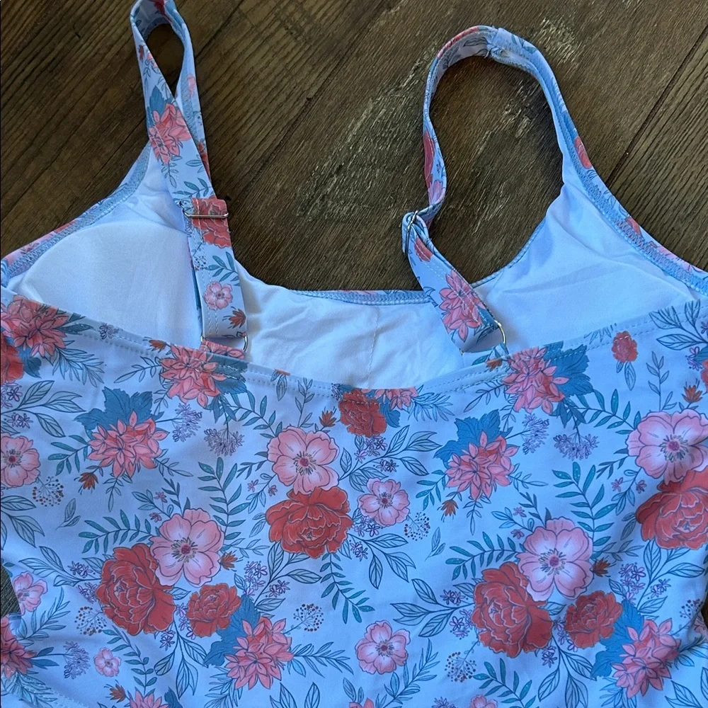 Women's Pink Floral One-Piece Swim Dress - Picture 2 of 4